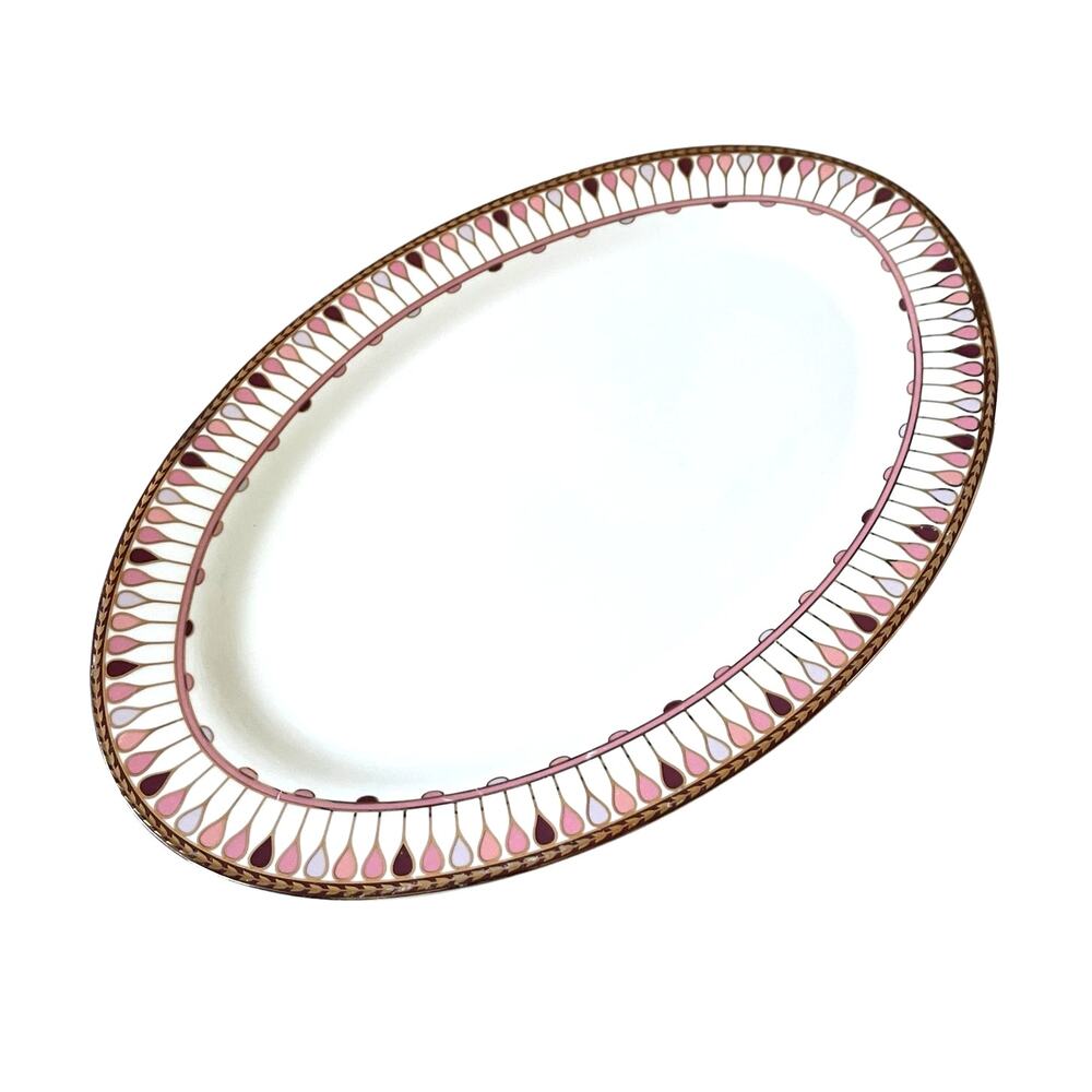 Grace Teaware Fine Porcelain Oval Serving Platter 14x9 Pink Gold Geometric New
